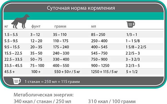 Сколько грамм корма нужно давать щенку в день таблица?